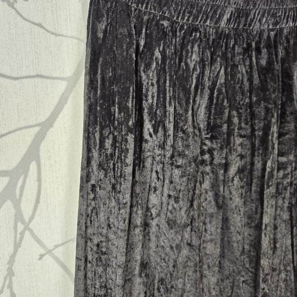 Au Cotton Black Crushed Velvet Elastic Waist Midi Pencil Skirt - Picture 2 of 5